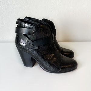 Rag and bone black harrow croc embossed leather booties size 39 or 9 US